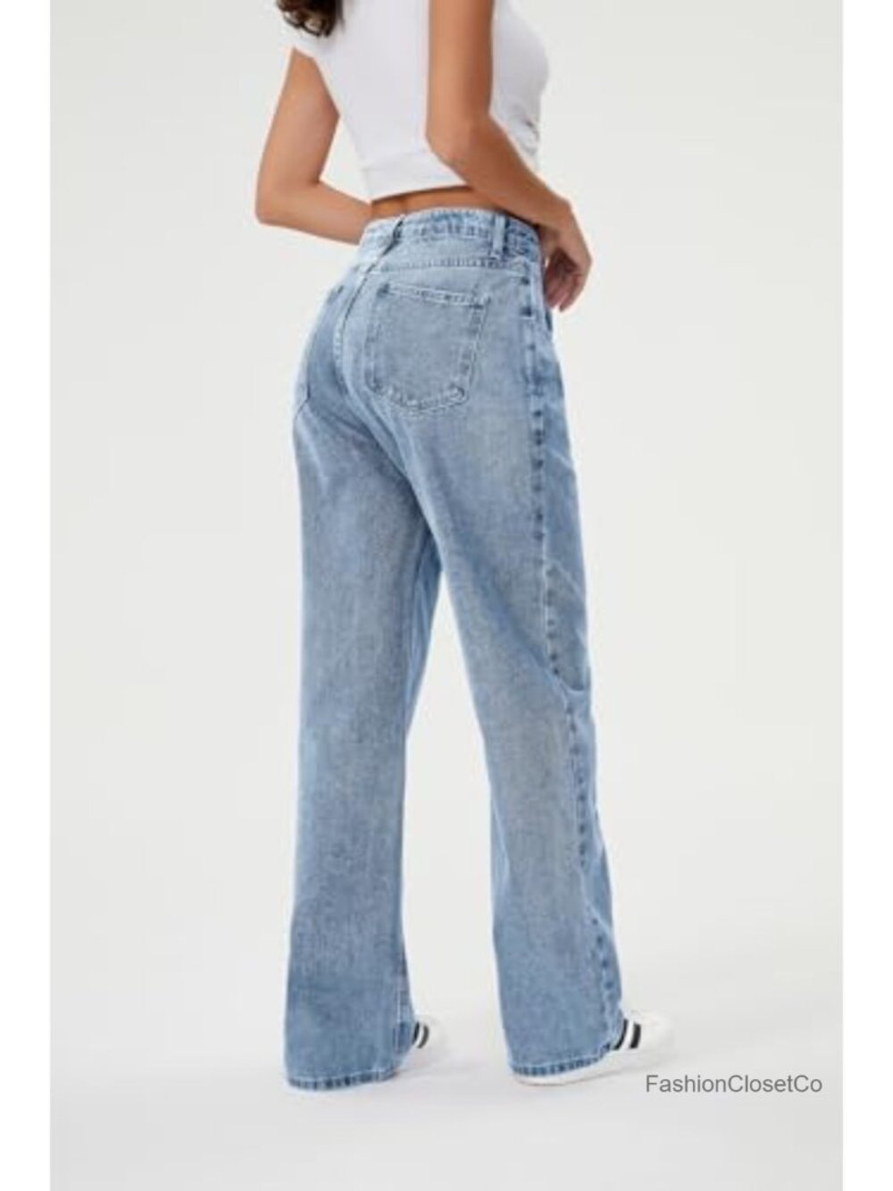 High Waisted Baggy Wide Leg Boyfriend Jeans Stretchy Denim Pants - Picture 2 of 6